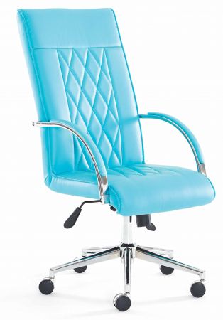 Bürostuhl / Chefsessel Blau höhenverstellbar mit Rädern, Armlehne & Metallfuß