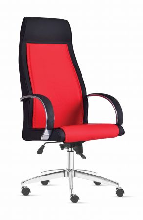 Bürostuhl / Chefsessel MANGO höhenverstellbar mit Rädern Schwarz & Rot, Metallfuß
