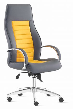 Bürostuhl / Chefsessel PARIS höhenverstellbar mit Rädern Grau & Gelb, Metallfuß
