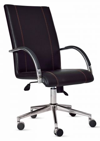 Bürostuhl / Chefsessel Schwarz höhenverstellbar mit Rädern, Metallfuß