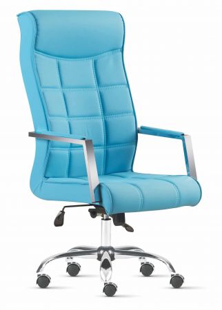 Bürostuhl / Chefsessel höhenverstellbar mit Rädern Blau, Metallfuß
