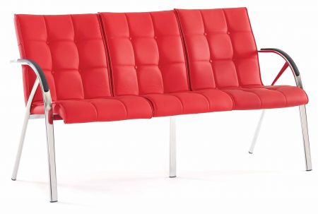 Bürostuhl Warteraumstuhl Rot 3 Sitzer mit Metallfuß und Armlehne