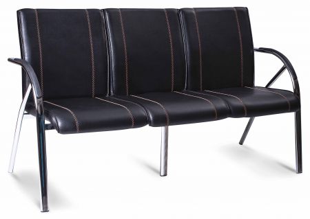 Bürostuhl Warteraumstuhl Schwarz 3 Sitzer mit Metallfuß und Armlehne