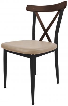 Gastronomie Cafe Stuhl Charlie G200, Gestell schwarz, Sitz Beige, Rücken braun