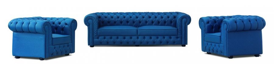 CHESTER Sitzgruppe aus Sofa und 2 Sesseln in Blau