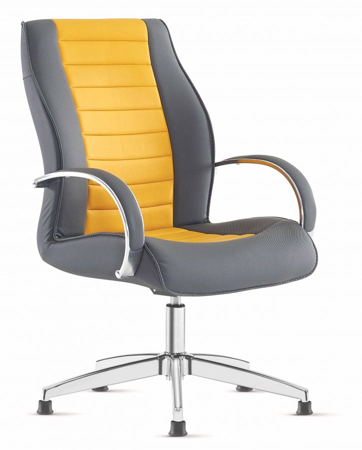 PARIS Besucherstuhl Drehstuhl ohne Rollen Grau & Gelb, Fuß & Armlehne aus Metall