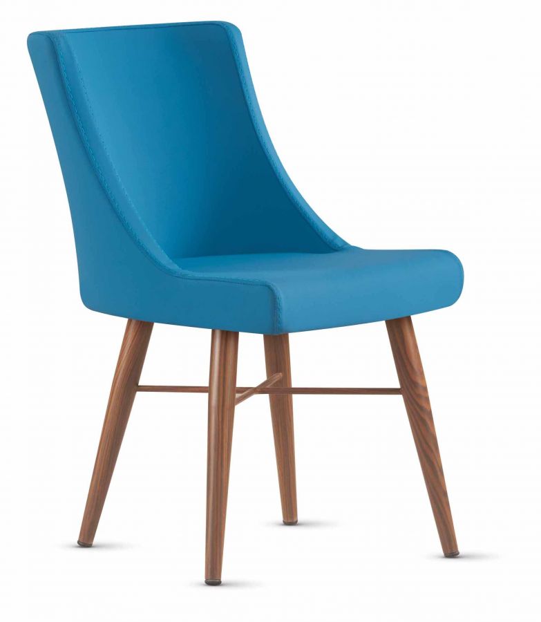 Stuhl PERA Blau mit Holzfuß